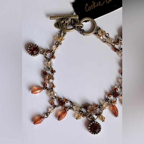 🧡Genuine Crystal Antique Gold Tone Adjustable Beaded Dangle Toggle Bracelet - Picture 6 of 10
